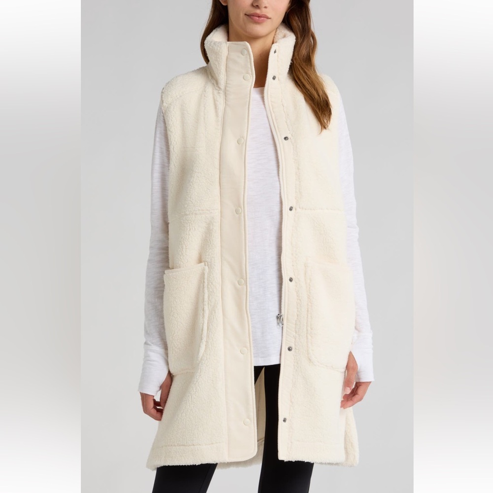 NWT Zella Faux Sherling Longline Vest Size Large in Ivory Egret